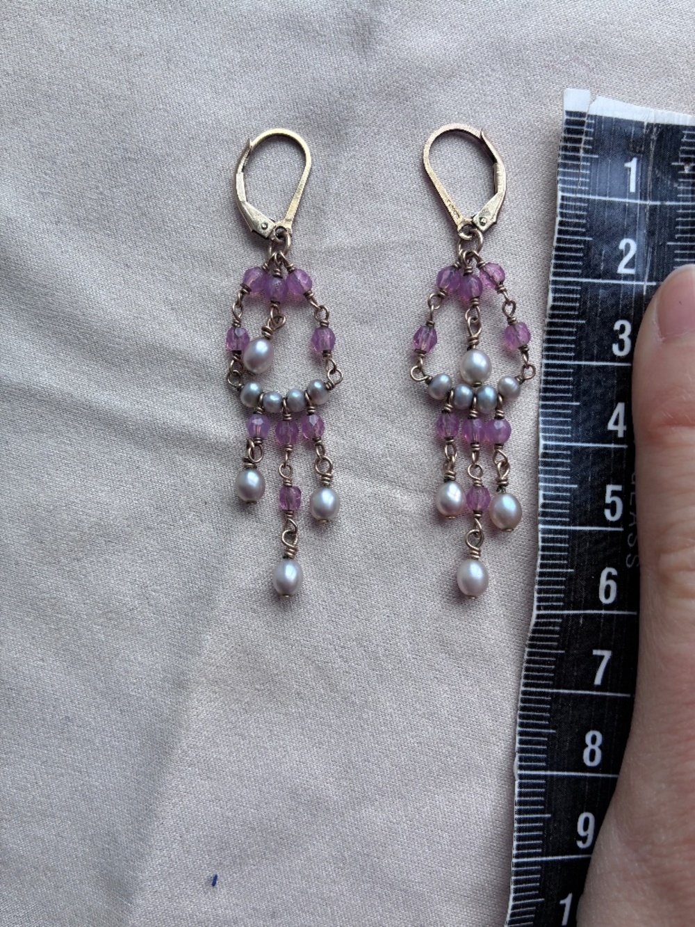 Vintage Y2K 14k Gold-Filled Pearl Chandelier Statement Earrings - Picture 3 of 3